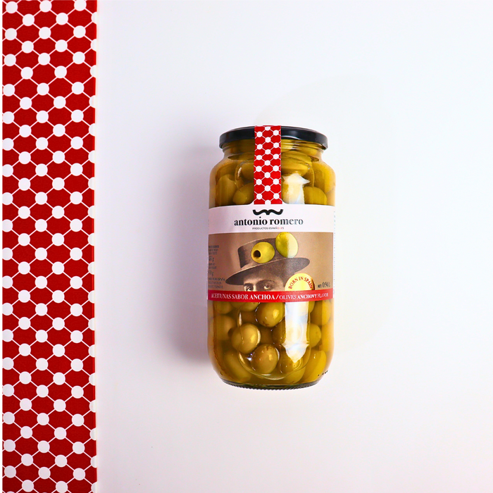 ANTONIO ROMERO Manzanilla Olives Anchovy Flavor 450g - ARC IBERICO IMPORTS