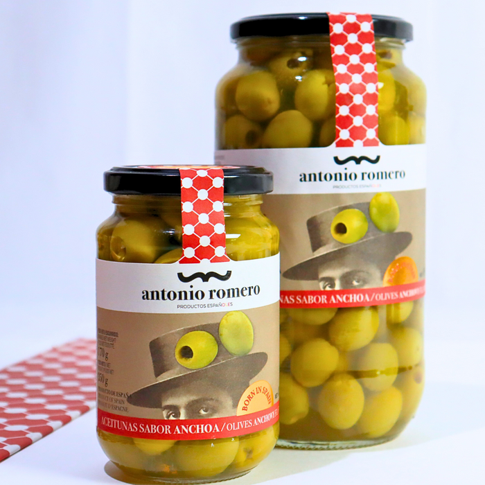 ANTONIO ROMERO Manzanilla Olives Anchovy Flavor 450g - ARC IBERICO IMPORTS