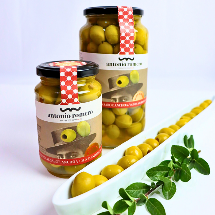 ANTONIO ROMERO Manzanilla Olives Anchovy Flavor 450g - ARC IBERICO IMPORTS