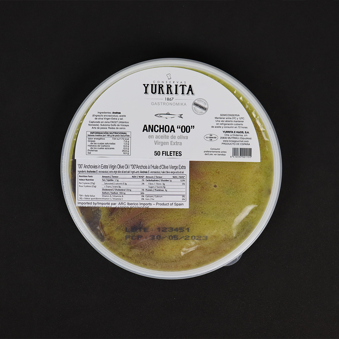 Yurrita "Anchoas" Cantabrico "00" Anchovy Fillets in Extra Virgin Olive Oil 50 fillets - ARC IBERICO IMPORTS