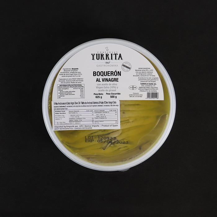 Yurrita "Boquerones" White Anchovies in Extra Virgin Olive Oil  625g tray - ARC IBERICO IMPORTS