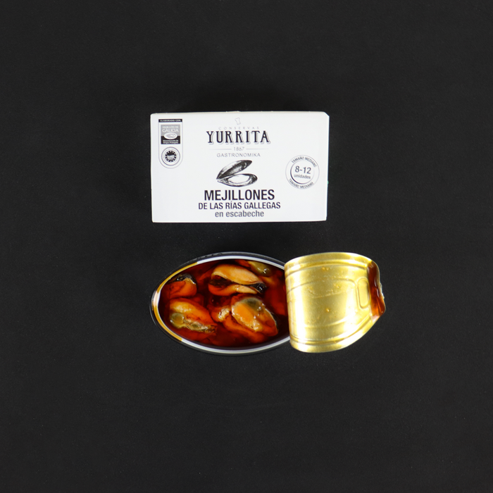 Yurrita  "Mejillones en Escabeche" Mussels in Pickled Sauce 111g can - ARC IBERICO IMPORTS